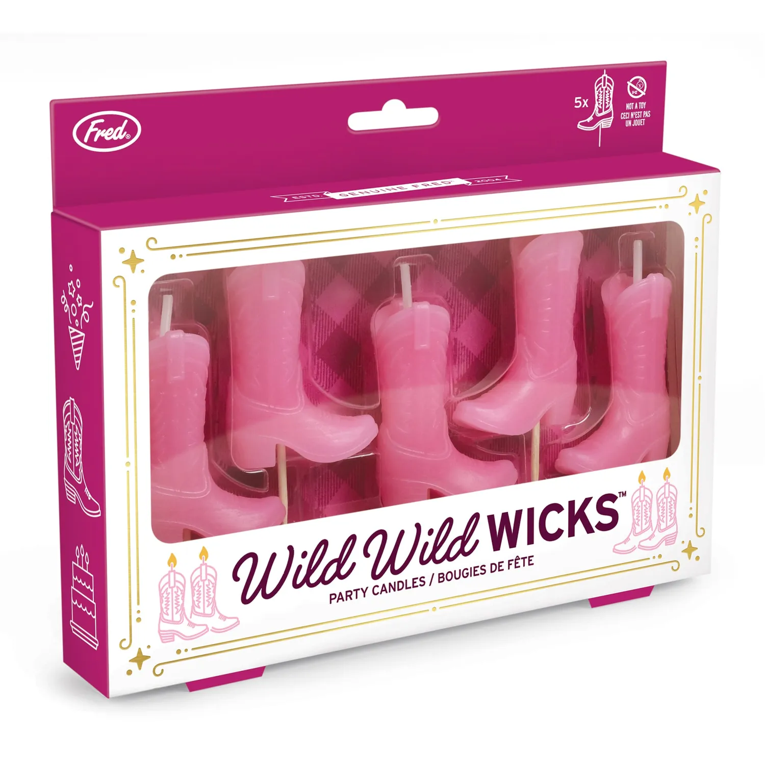 Fred & Friends Wild Wild Wicks cowboystøvle kagelys 5 stk pink