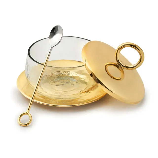 Godinger Sphere honningglas guld med ske og fad