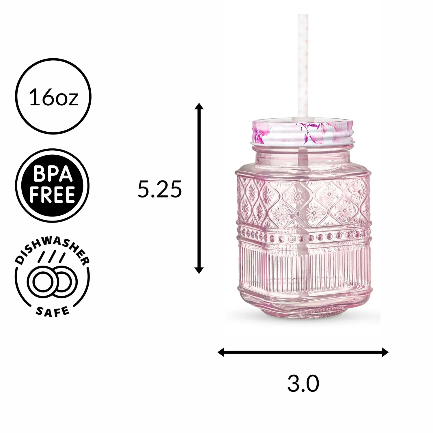 Godinger Claro mason jar lyserød 2 stk 16 oz med låg