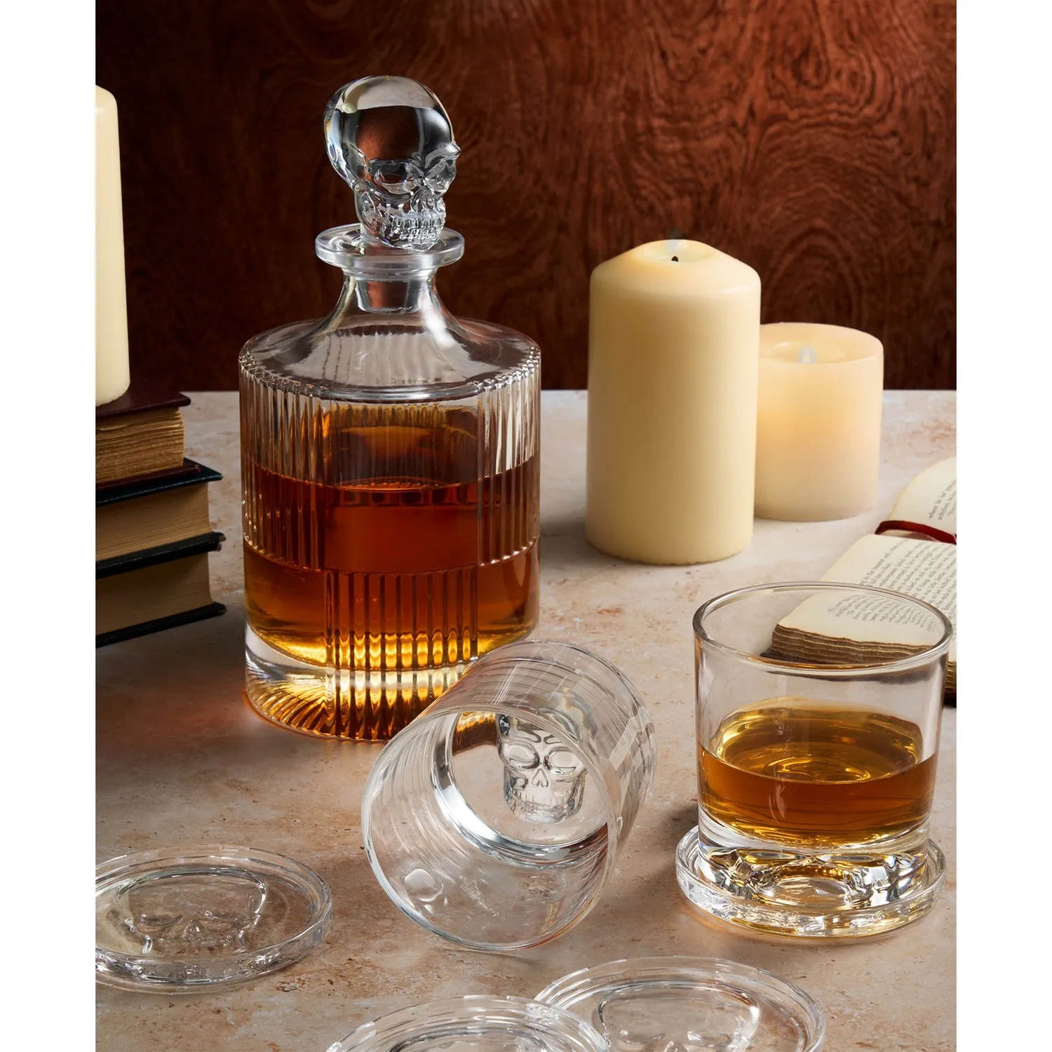 Godinger Skull Round Whiskey Decanter karaffel klar 34 oz