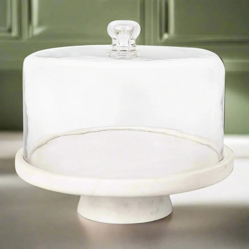 Godinger Marble kagefad med kuppel hvid marmor