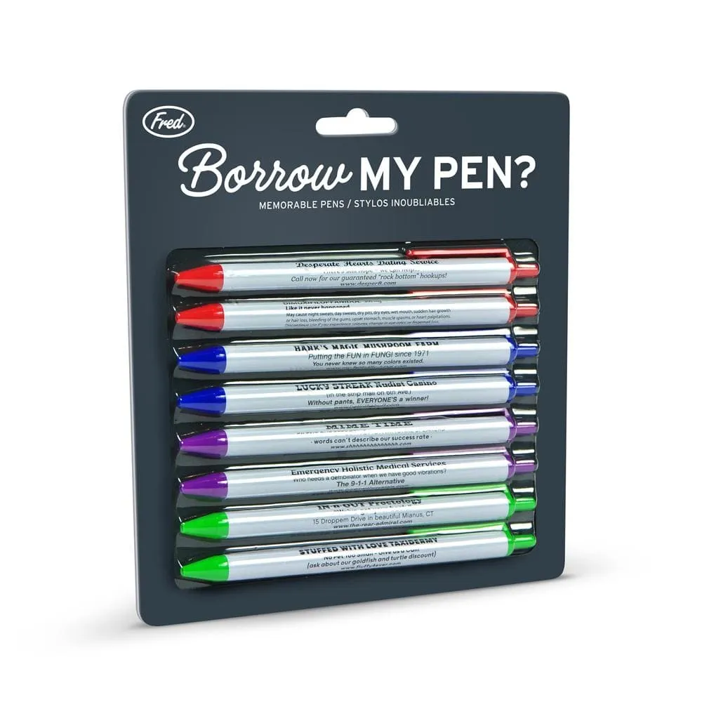 Fred Borrow My Pen kuglepenne 8-pak sjove tryk