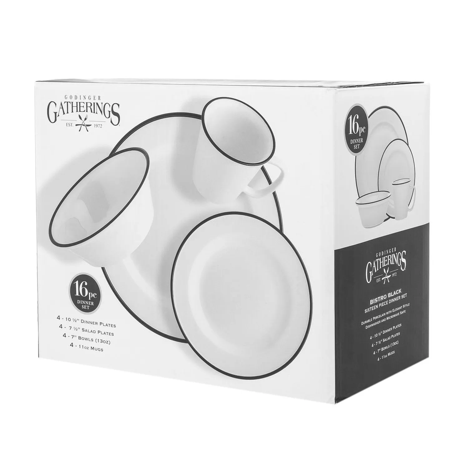 Godinger Bistro spisestel 16 dele sort kant 4 pers