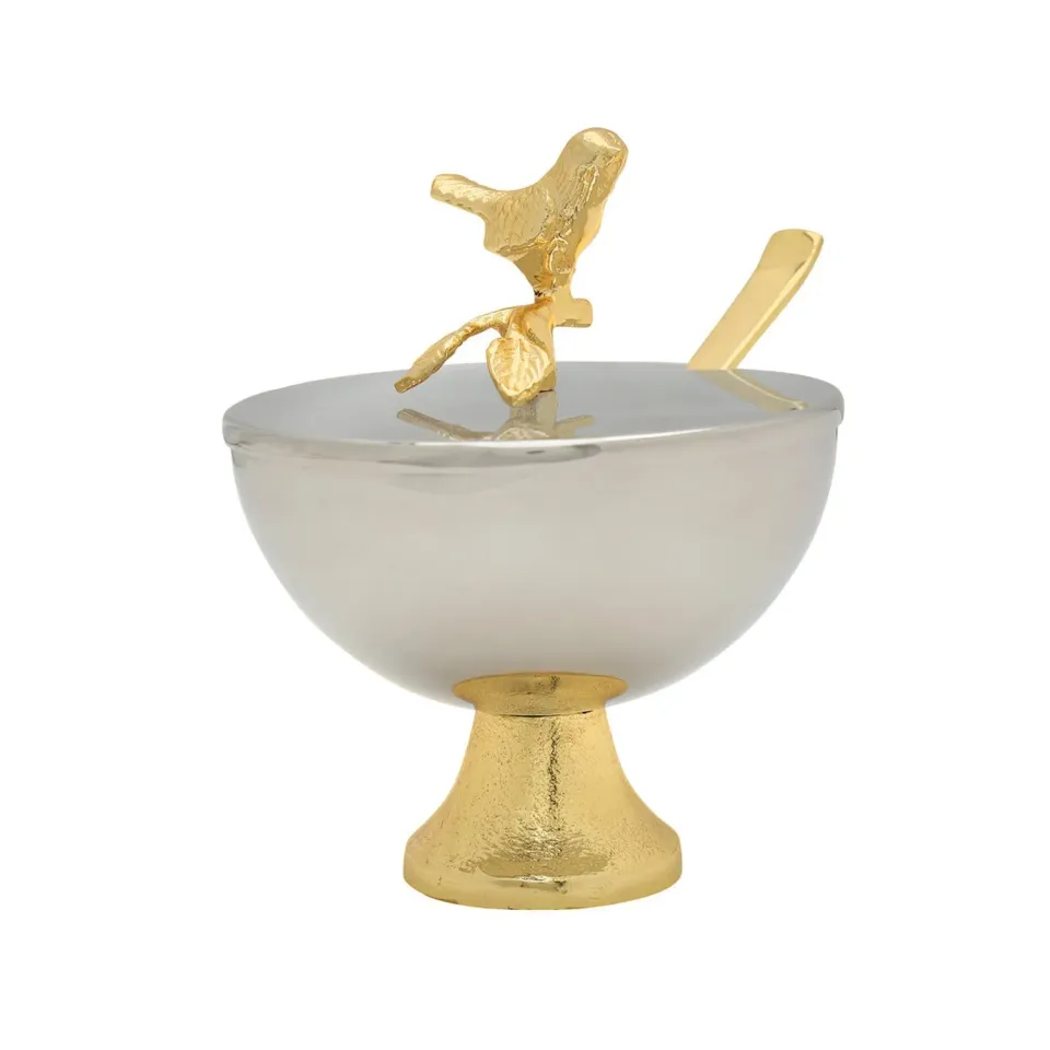 Godinger Bird marmeladekrukke med ske rustfrit stål guld