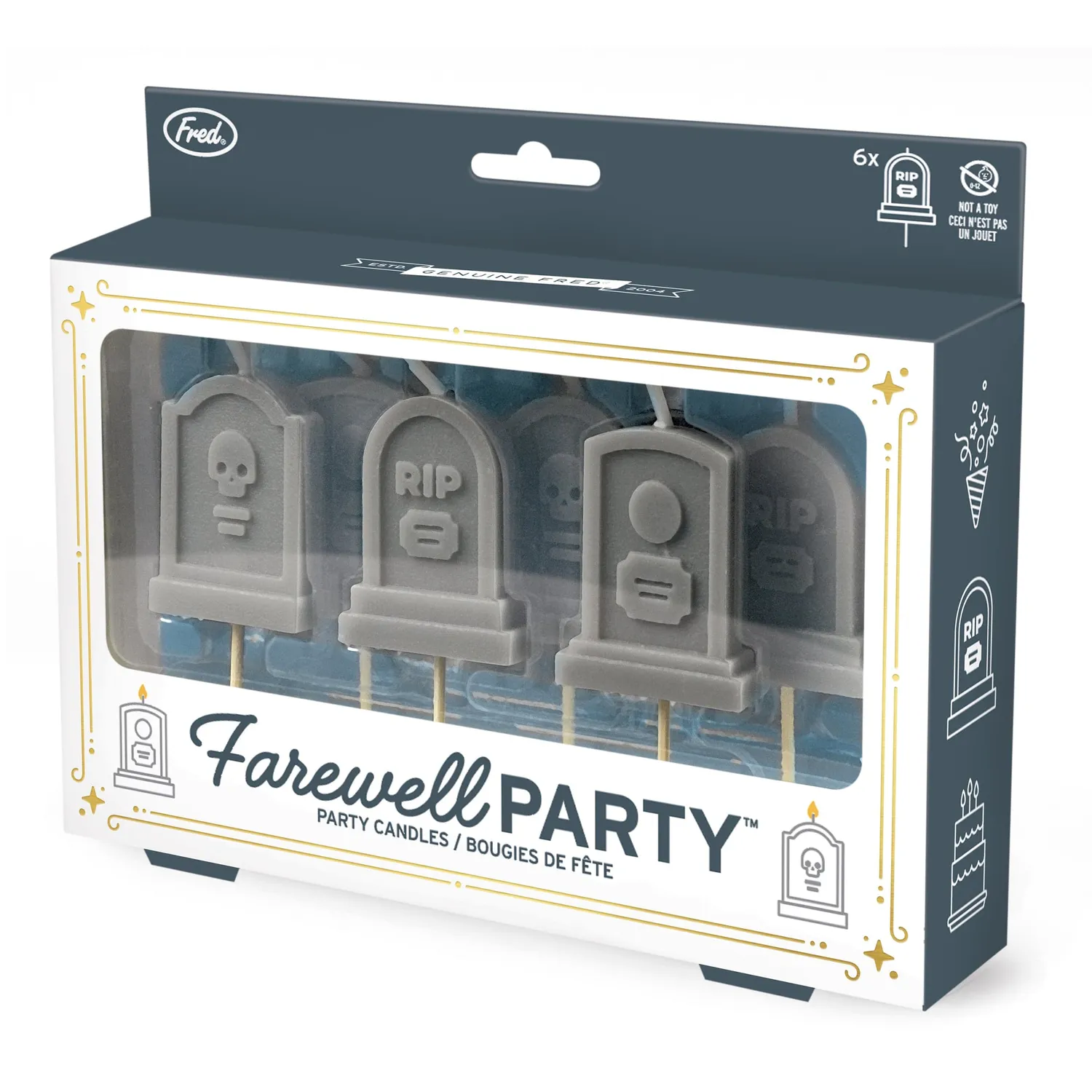 Fred Farewell Party kagelys 6-pak gravsten