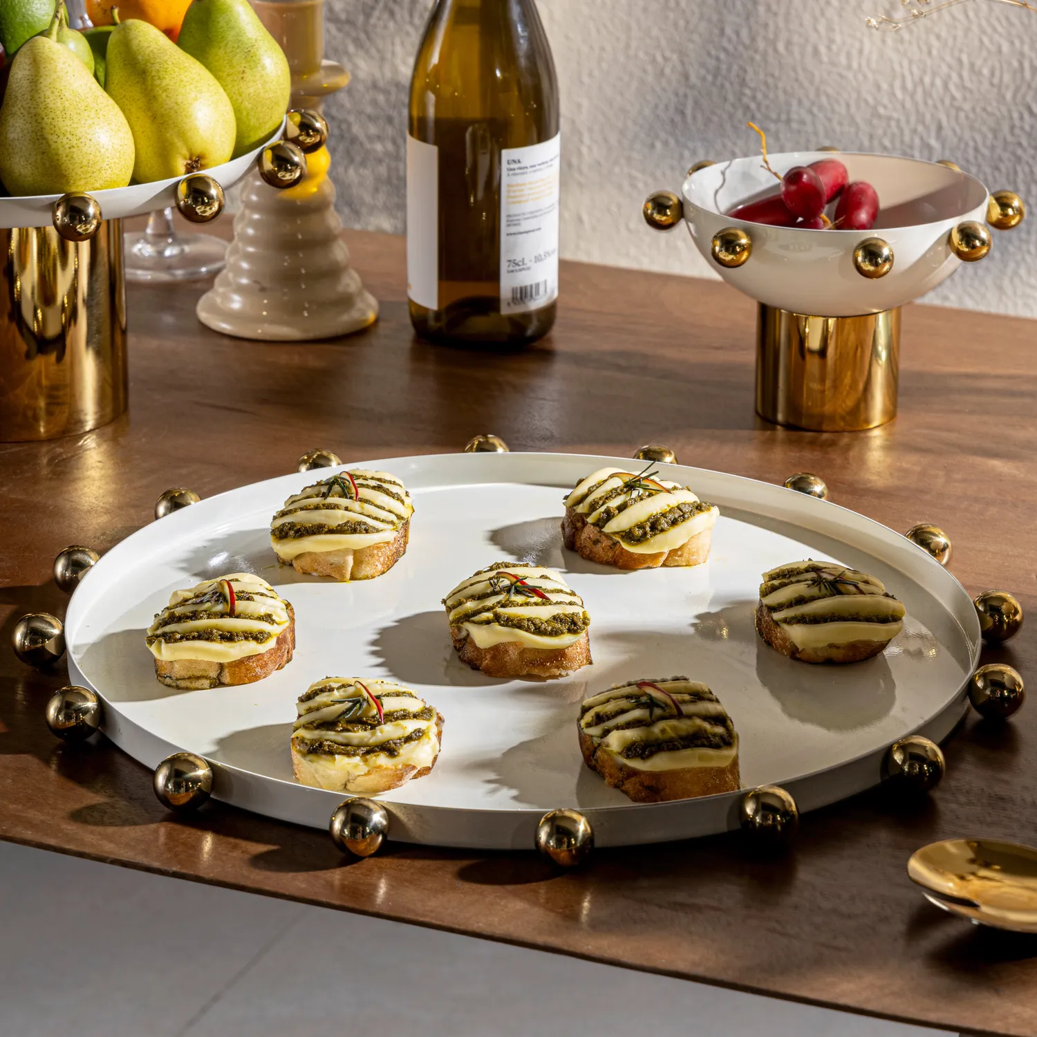 Godinger Temari White Gold serveringsbakke rund hvid