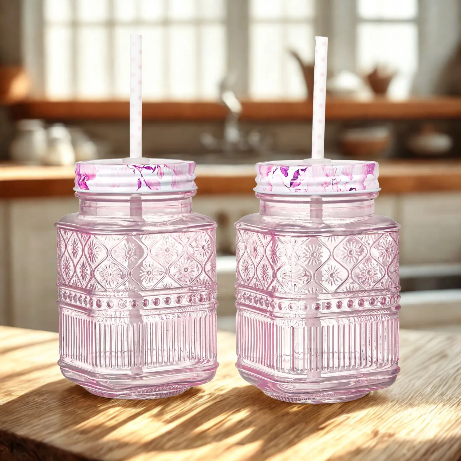 Godinger Claro mason jar lyserød 2 stk 16 oz med låg