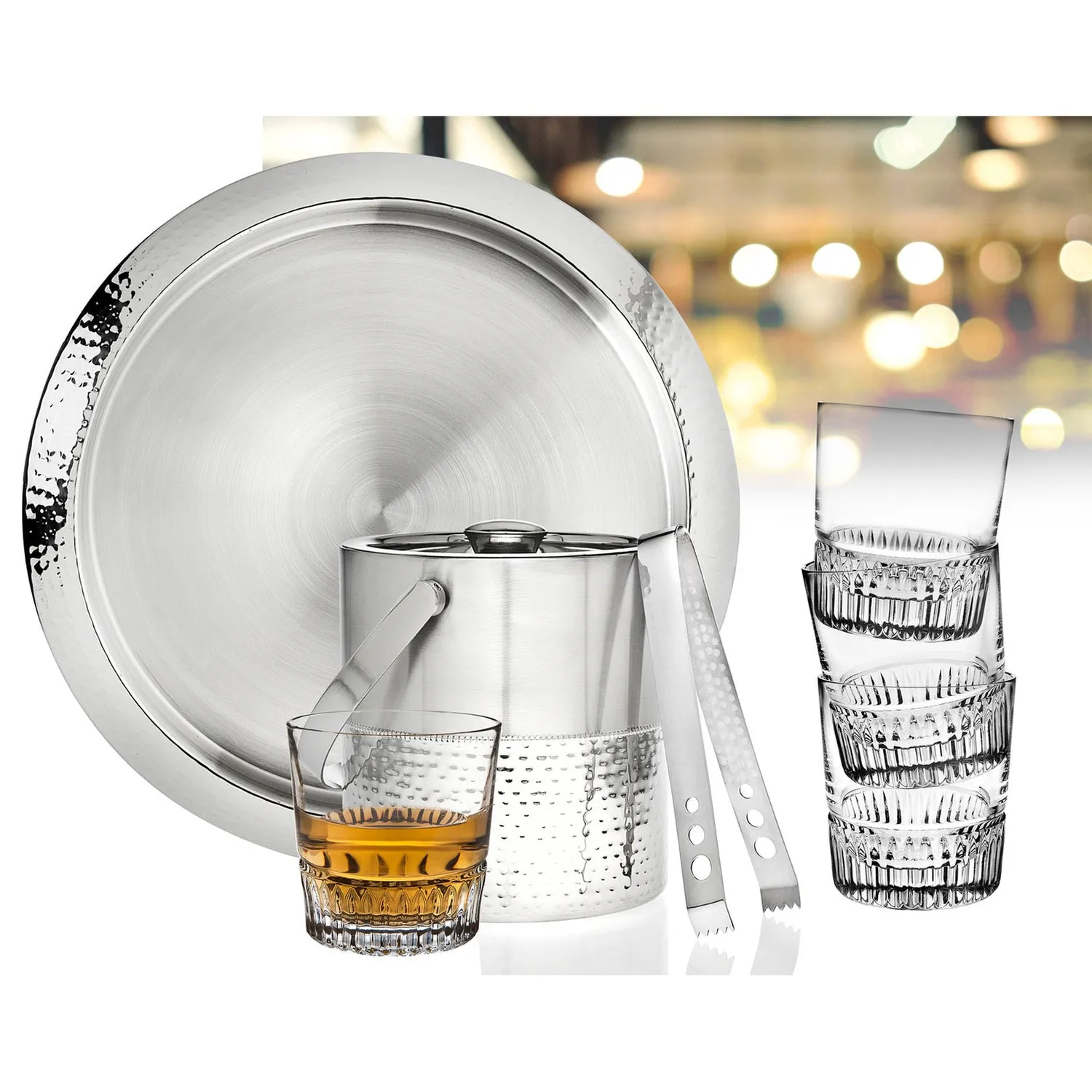 Godinger barsæt 7 dele stål whiskyglas
