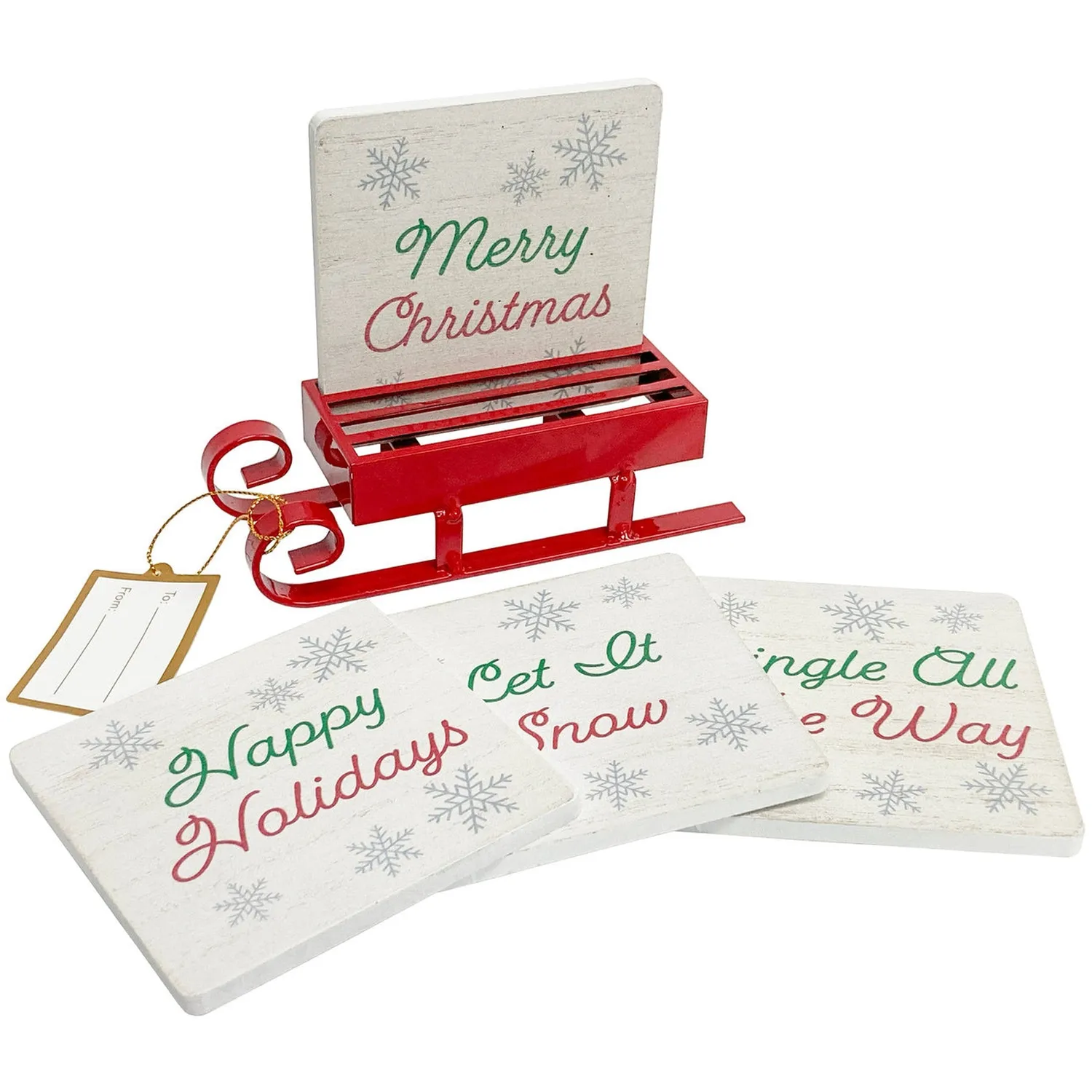 Godinger Christmas Sleigh Coaster Set bordskånere træ