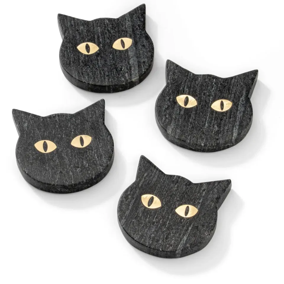 Godinger Black Cat Bordskånere 4 Stk Sort Marmor