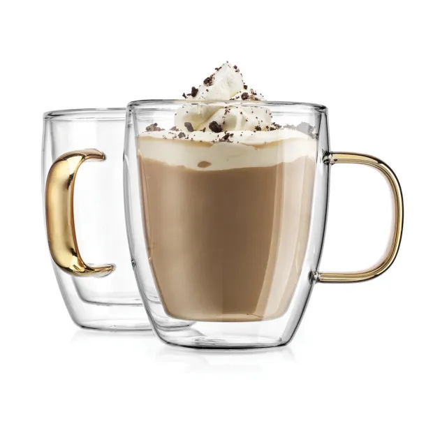 Godinger Coffee Double Wall Gold Handle krus 2 stk dobbeltvægget