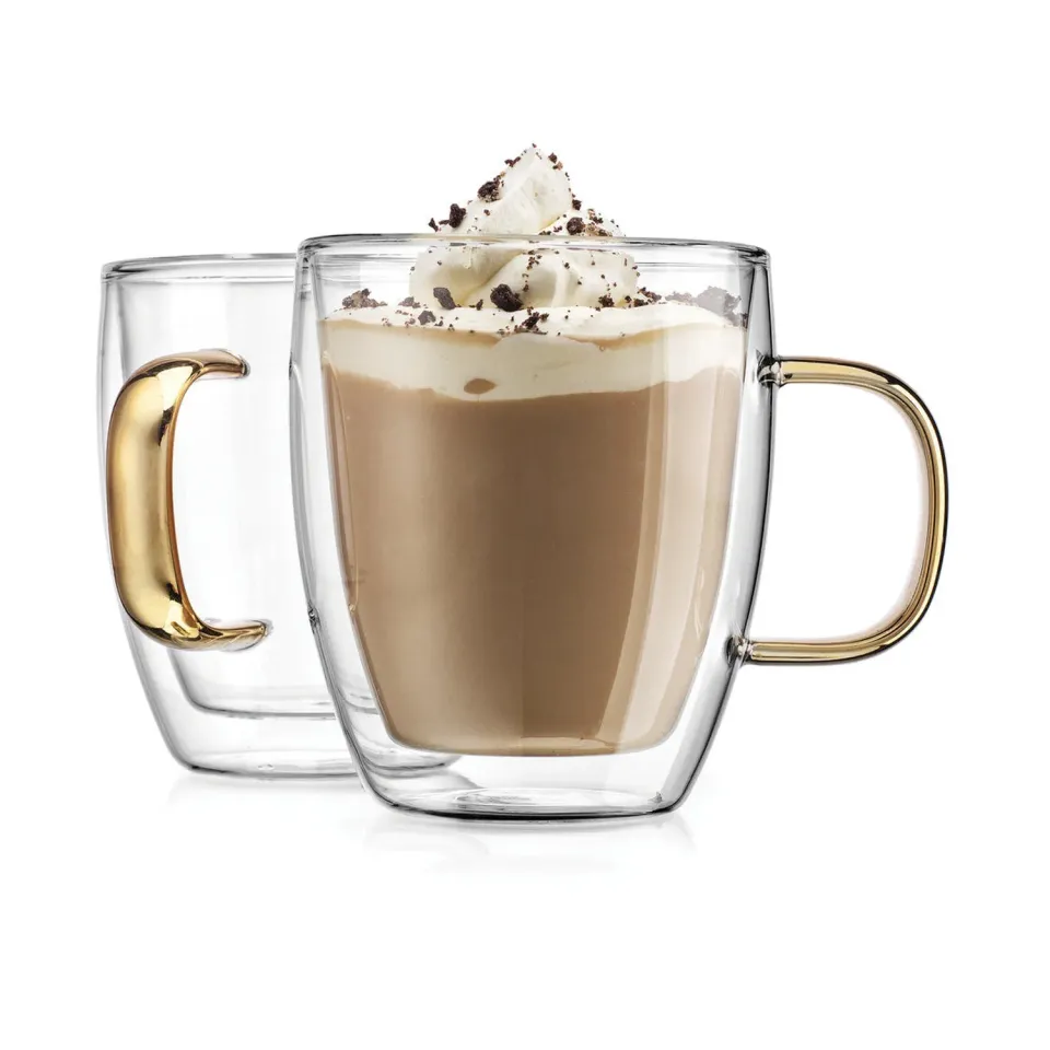 Godinger Coffee Double Wall Gold Handle krus 2 stk dobbeltvægget