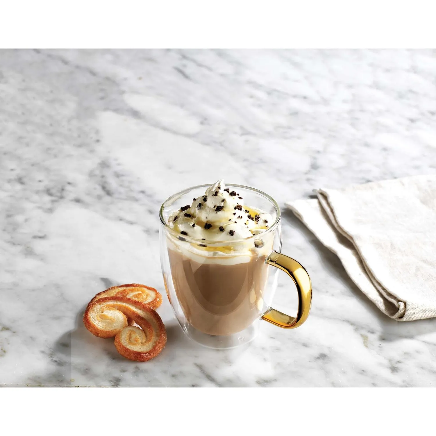 Godinger Coffee Double Wall Gold Handle krus 2 stk dobbeltvægget
