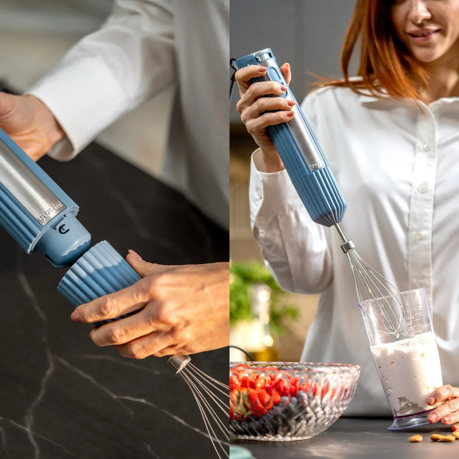 Guzzini Sous Chef stavblender mørkeblå 600W med tilbehør