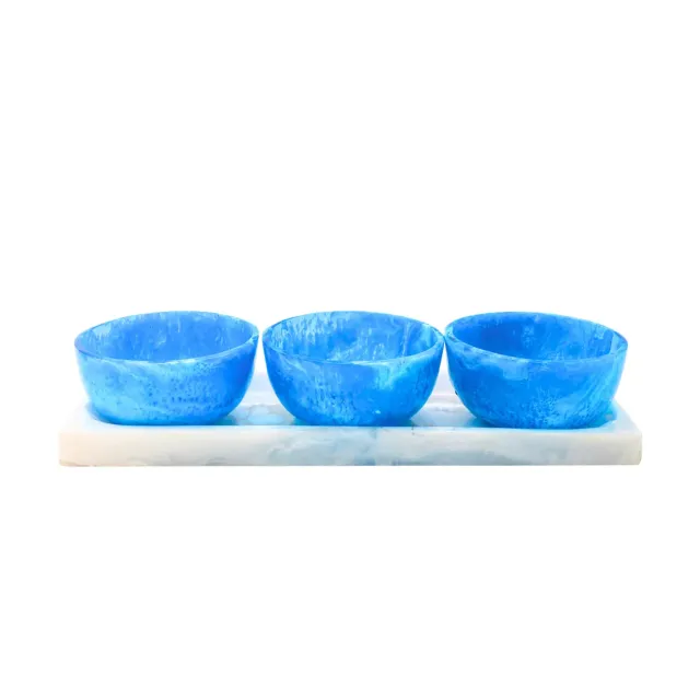 Godinger Lucente serveringsbakke blå resin med skåle
