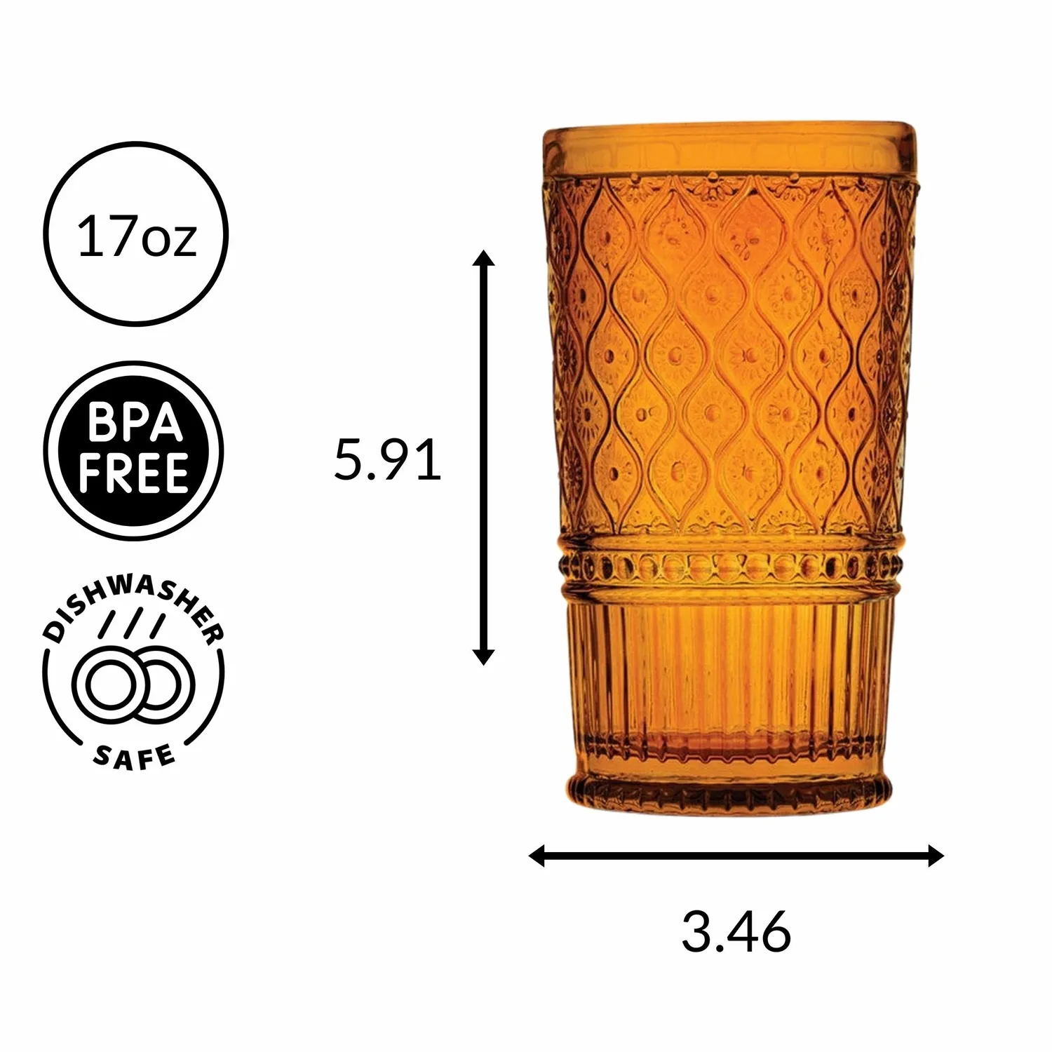 Godinger Claro Amber Highball glas 4 stk rav præget