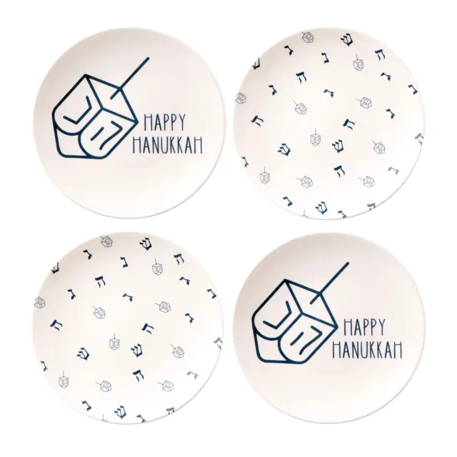 Godinger Hanukkah Dreidel forretstallerken 4 stk hvid blå