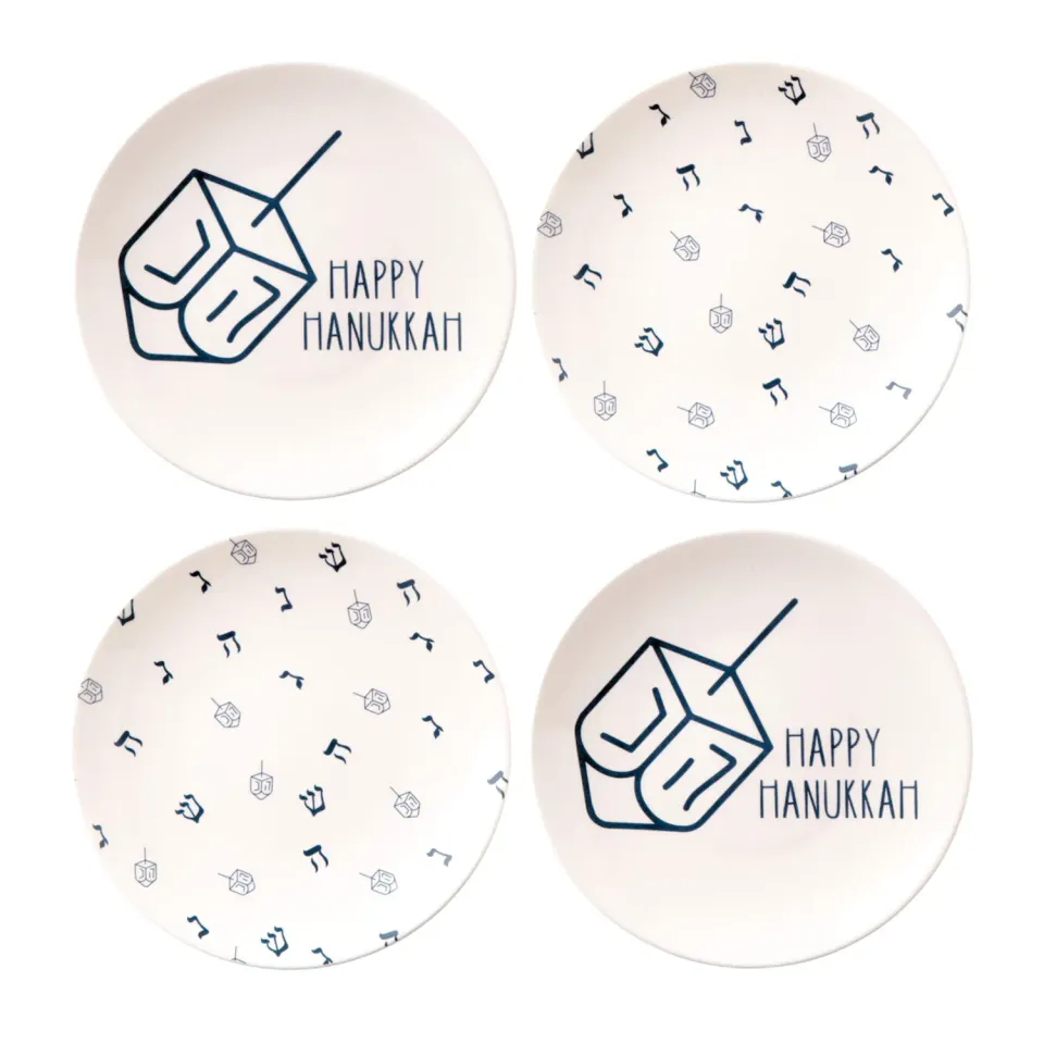 Godinger Hanukkah Dreidel forretstallerken 4 stk hvid blå