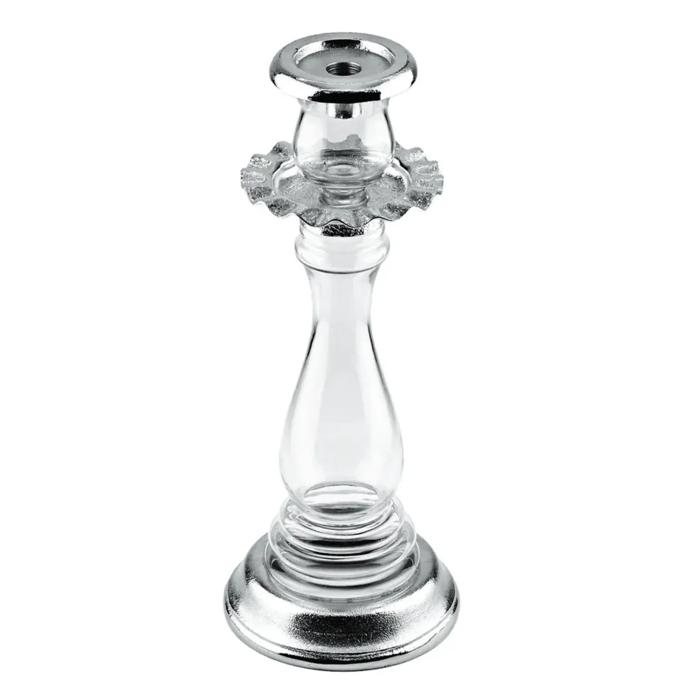 Godinger Ripple lysestage stor sølv glas 42 cm