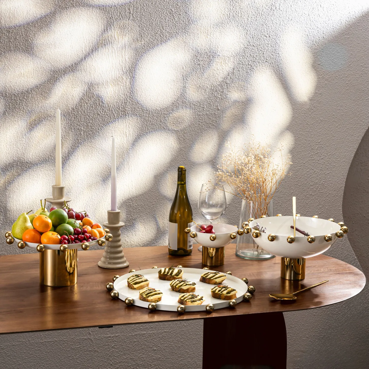 Godinger Temari skål på fod hvid guld snacks