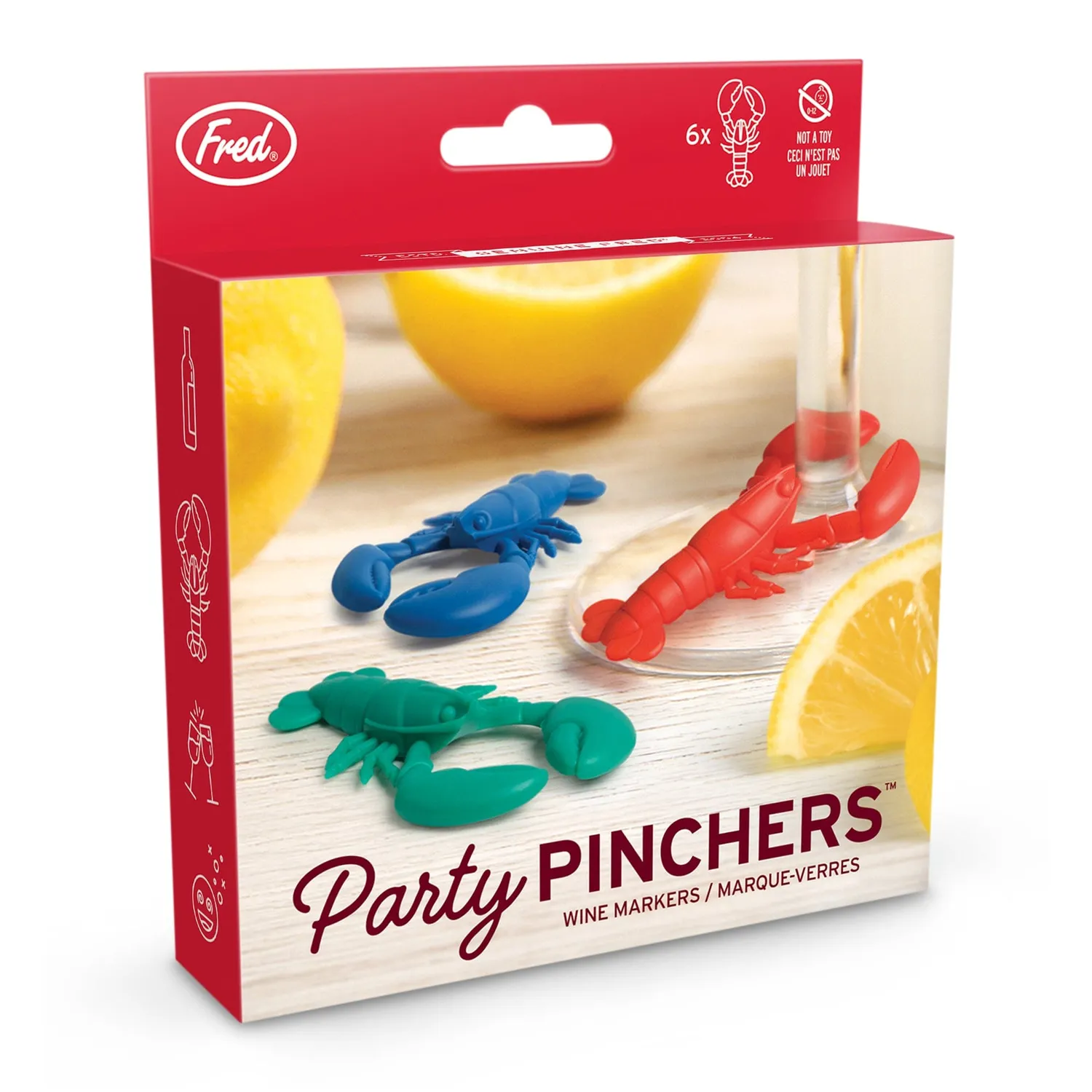 Fred Party Pinchers hummer glasmarkør 6-pak silikone