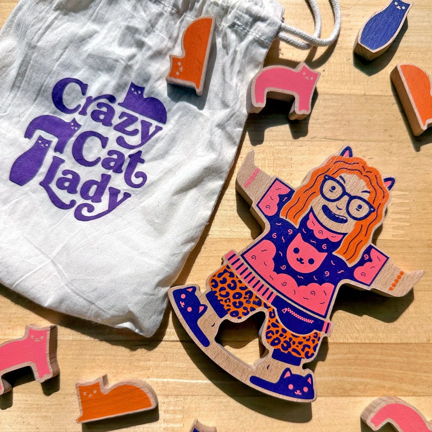 Fred Crazy Cat Lady stablespil træ 16 dele