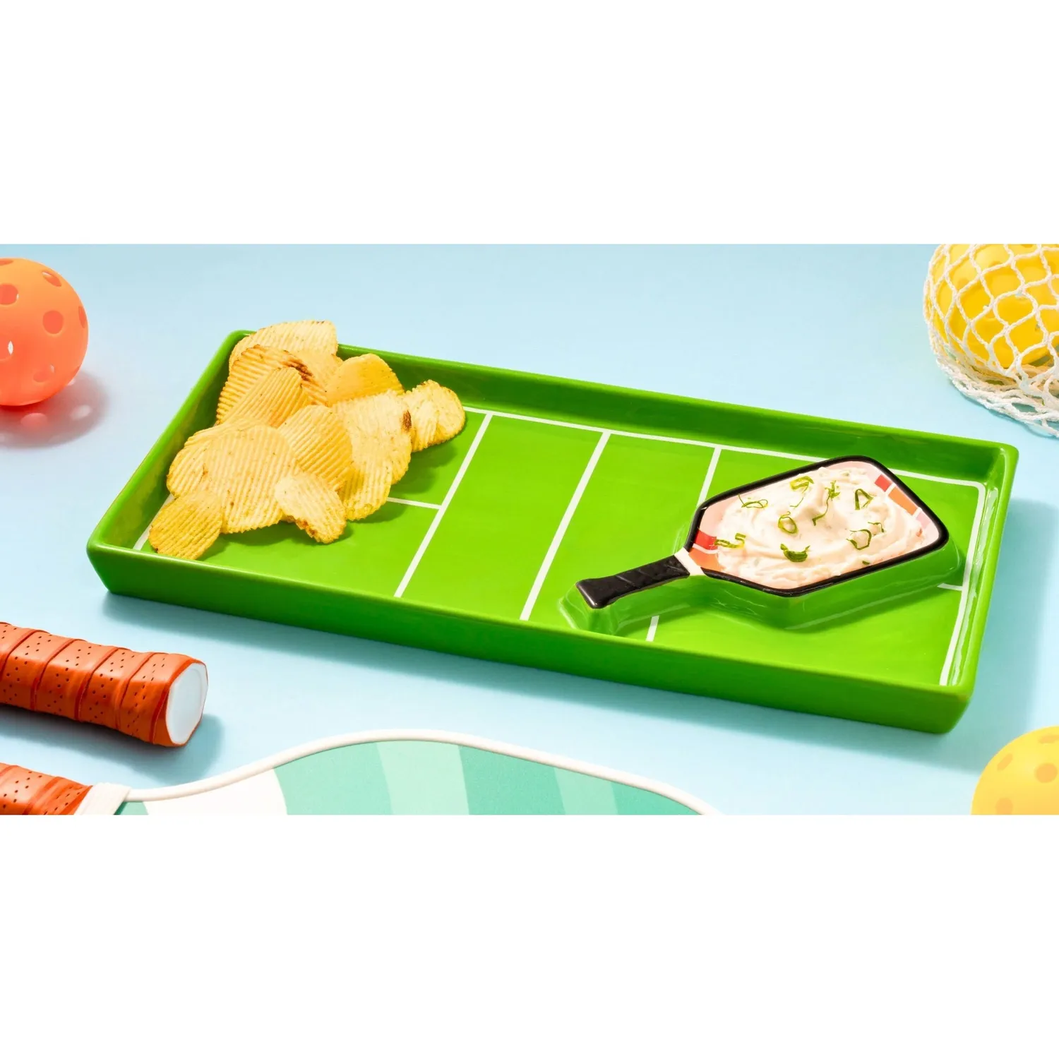 Godinger League Pickle Ball chip og dip fad porcelæn