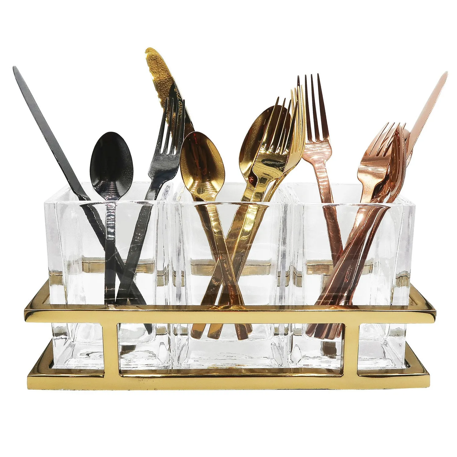 Godinger Aspen bestikholder caddy guld glas