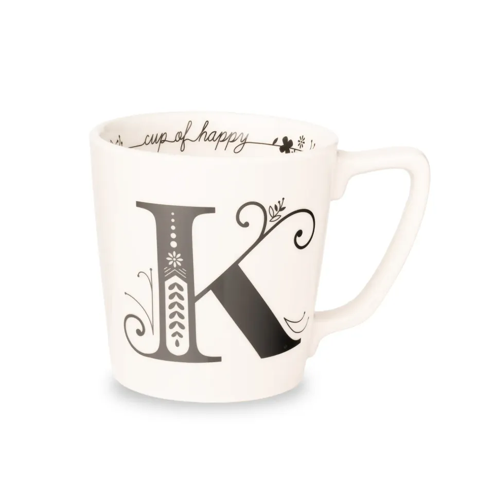 Godinger Cup of Happy Letter Mug K krus hvid porcelæn