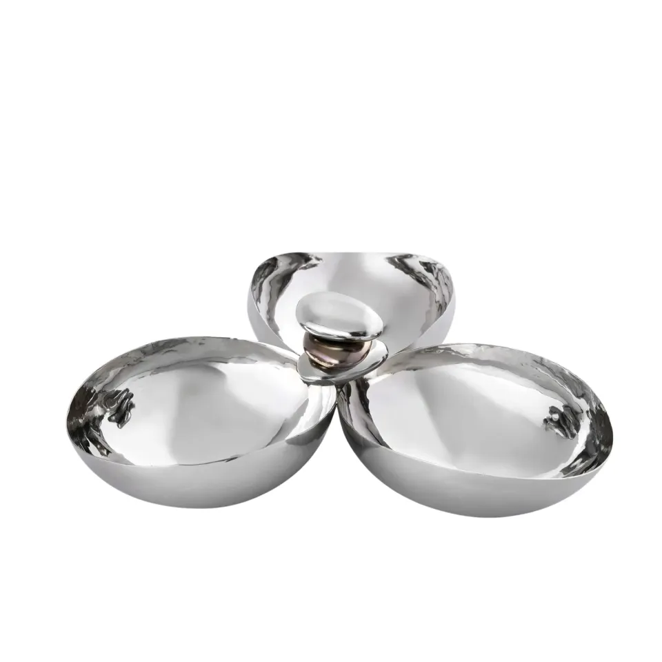 Godinger Pebble Gunmetal Trio snacks skål stål glas