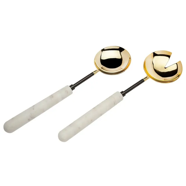 Godinger Snowy Marble salatbestik hvid marmor guld